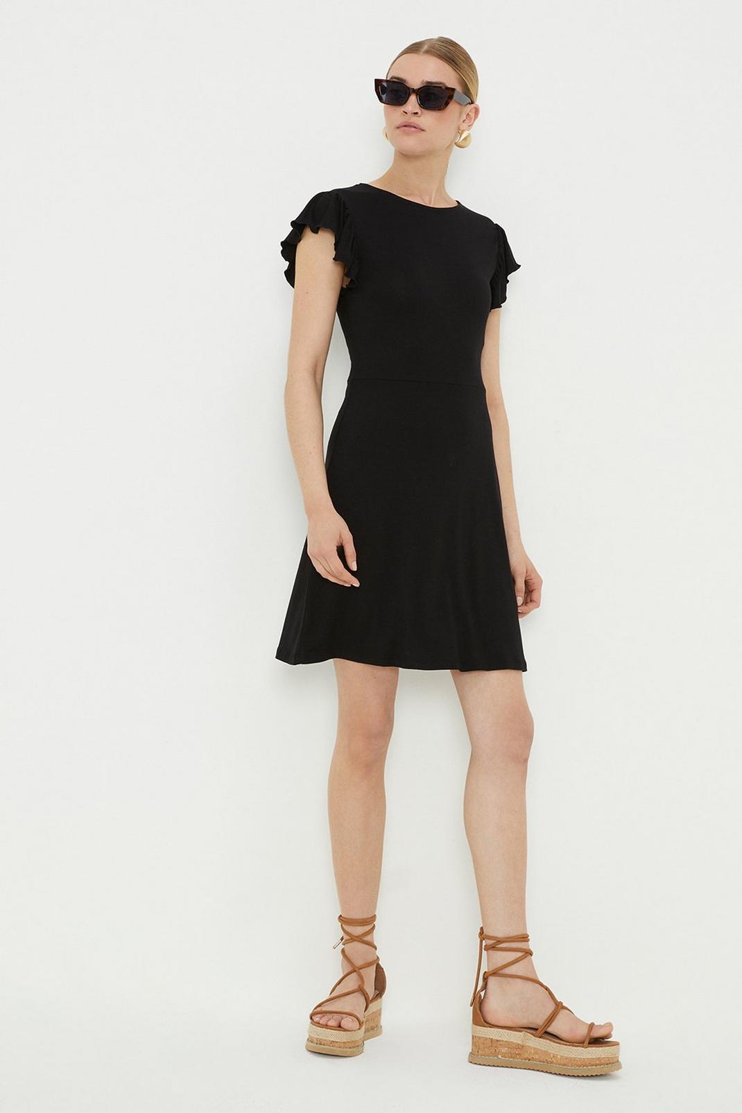 Black Ruffle Shoulder Mini Dress image number 1
