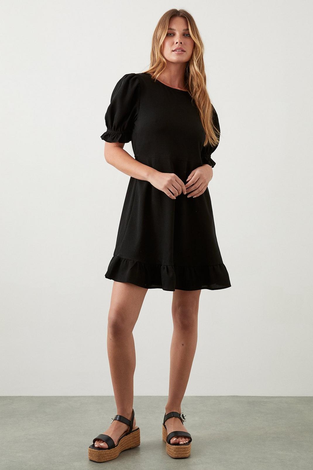 Black Ruffle Hem Mini Dress image number 1