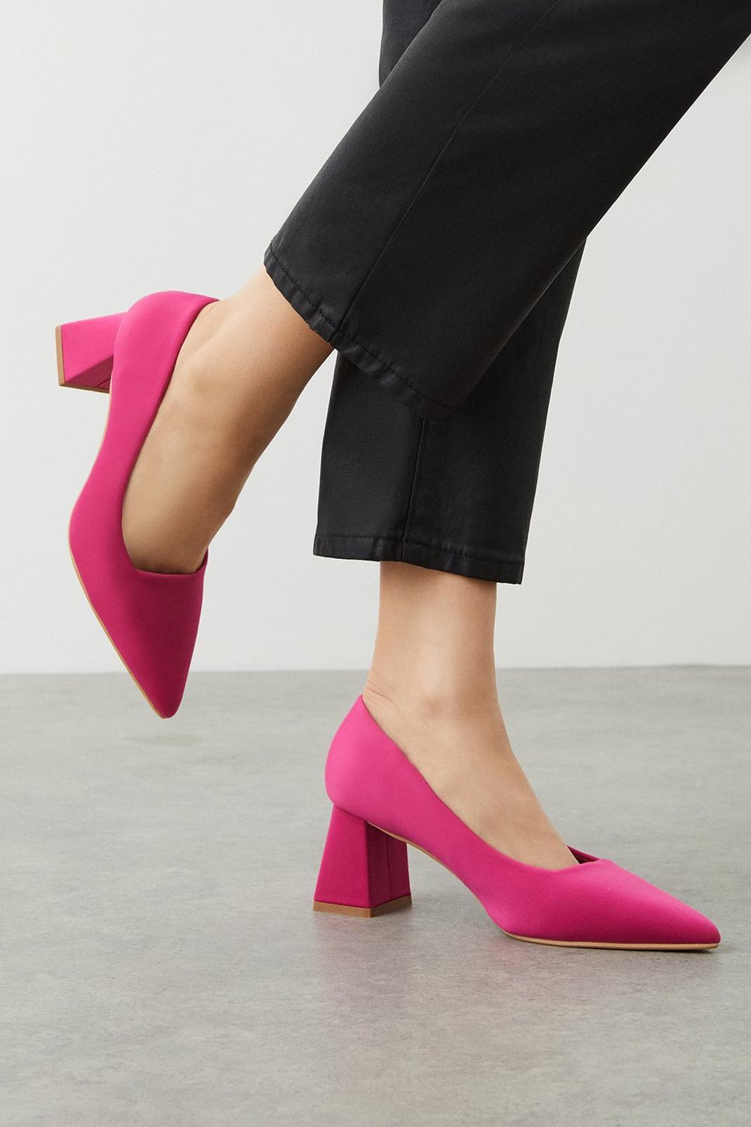 Pink Delia Block Heel Court Shoes image number 1