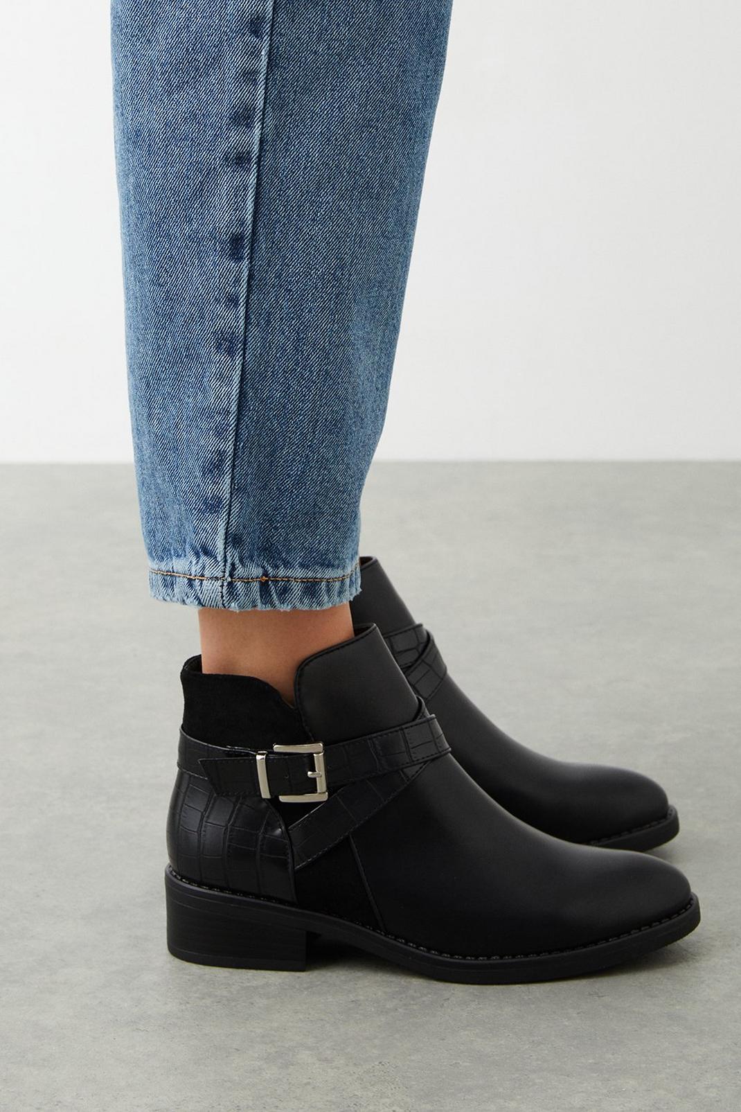 Black Maddy Cross Strap Ankle Boots image number 1