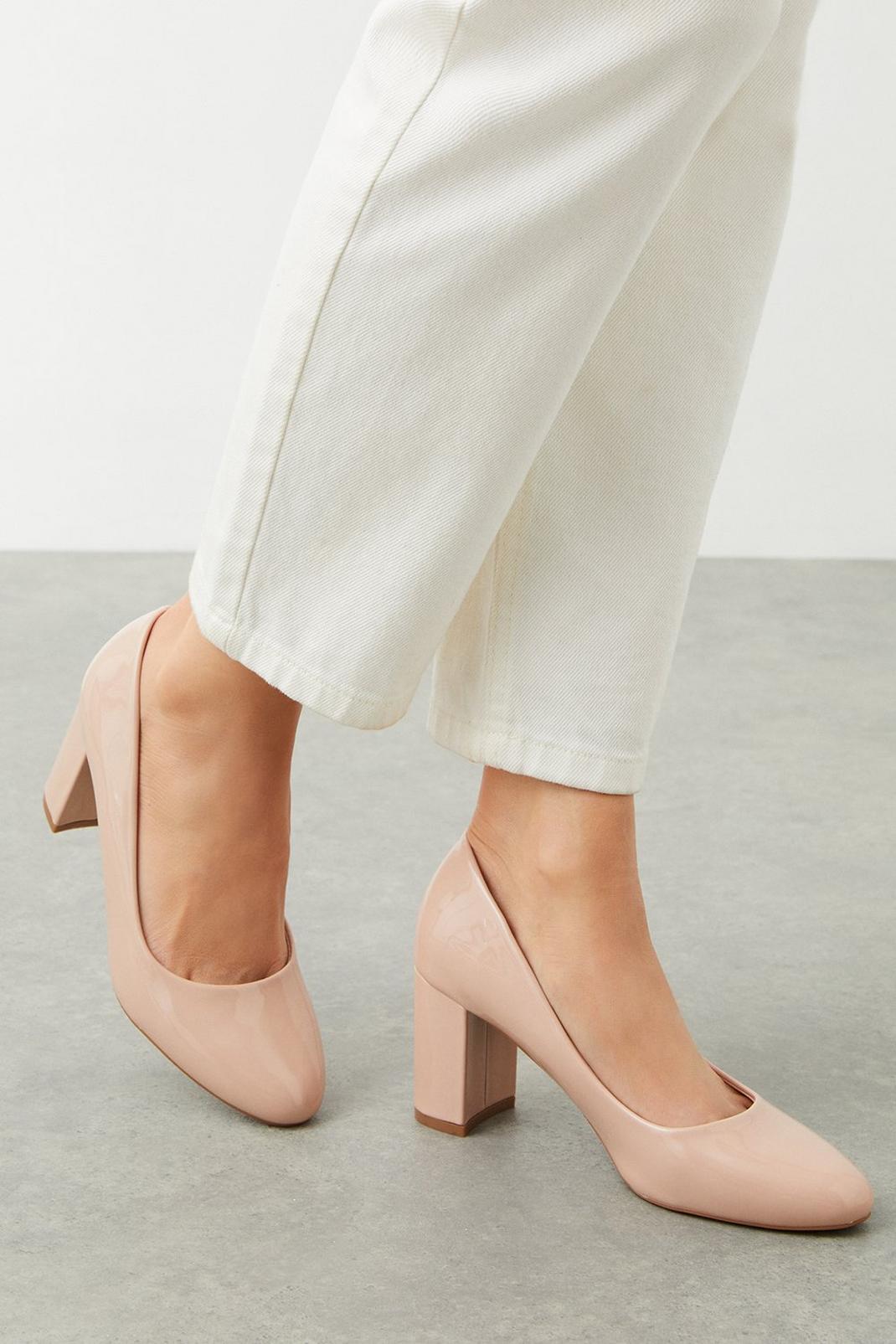 Blush Dolly Round Toe Mid Block Heel Court Shoes image number 1