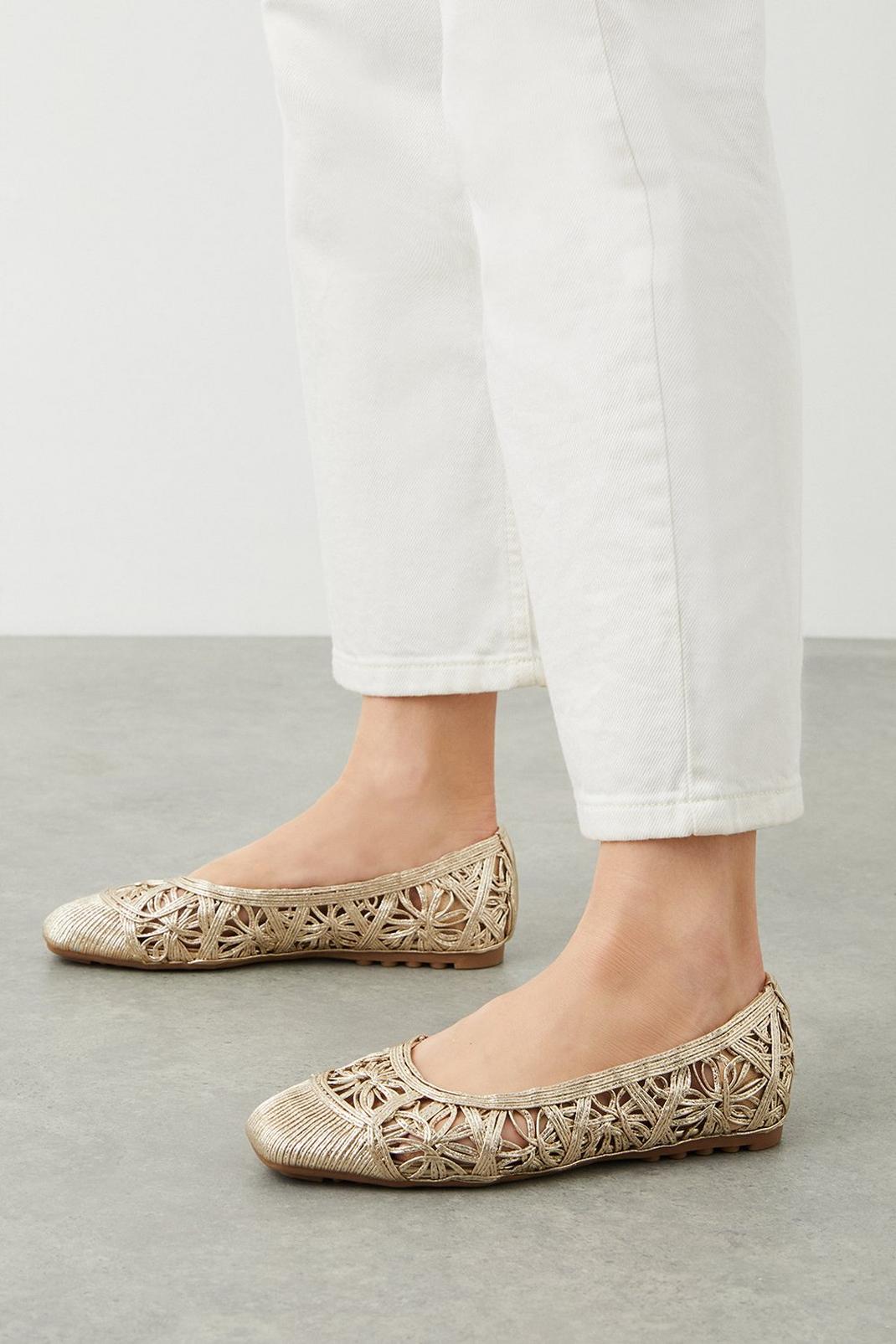 Gold Promise Woven Ballet Flats image number 1