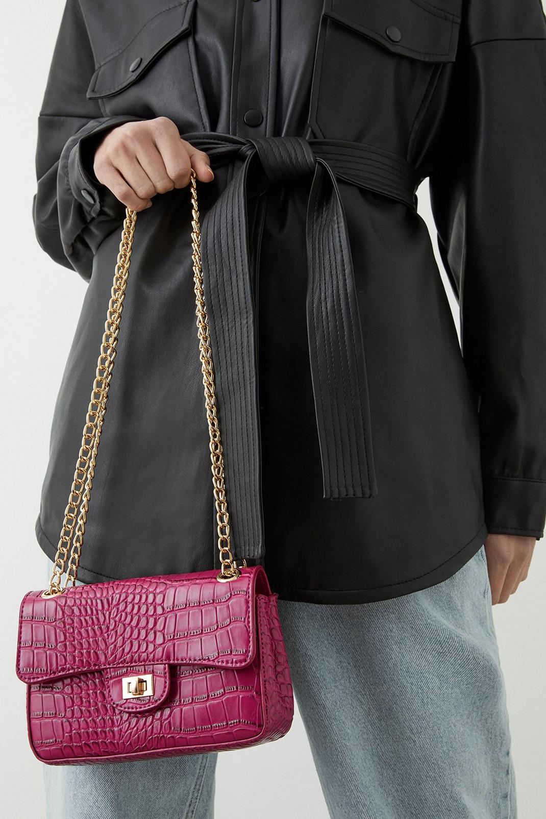 Pink Sofia Croc Chain Shoulder Bag image number 1