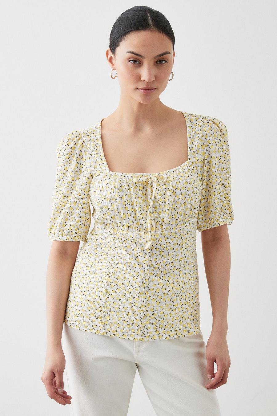 Petite Puff Sleeve Square Neck Printed Top