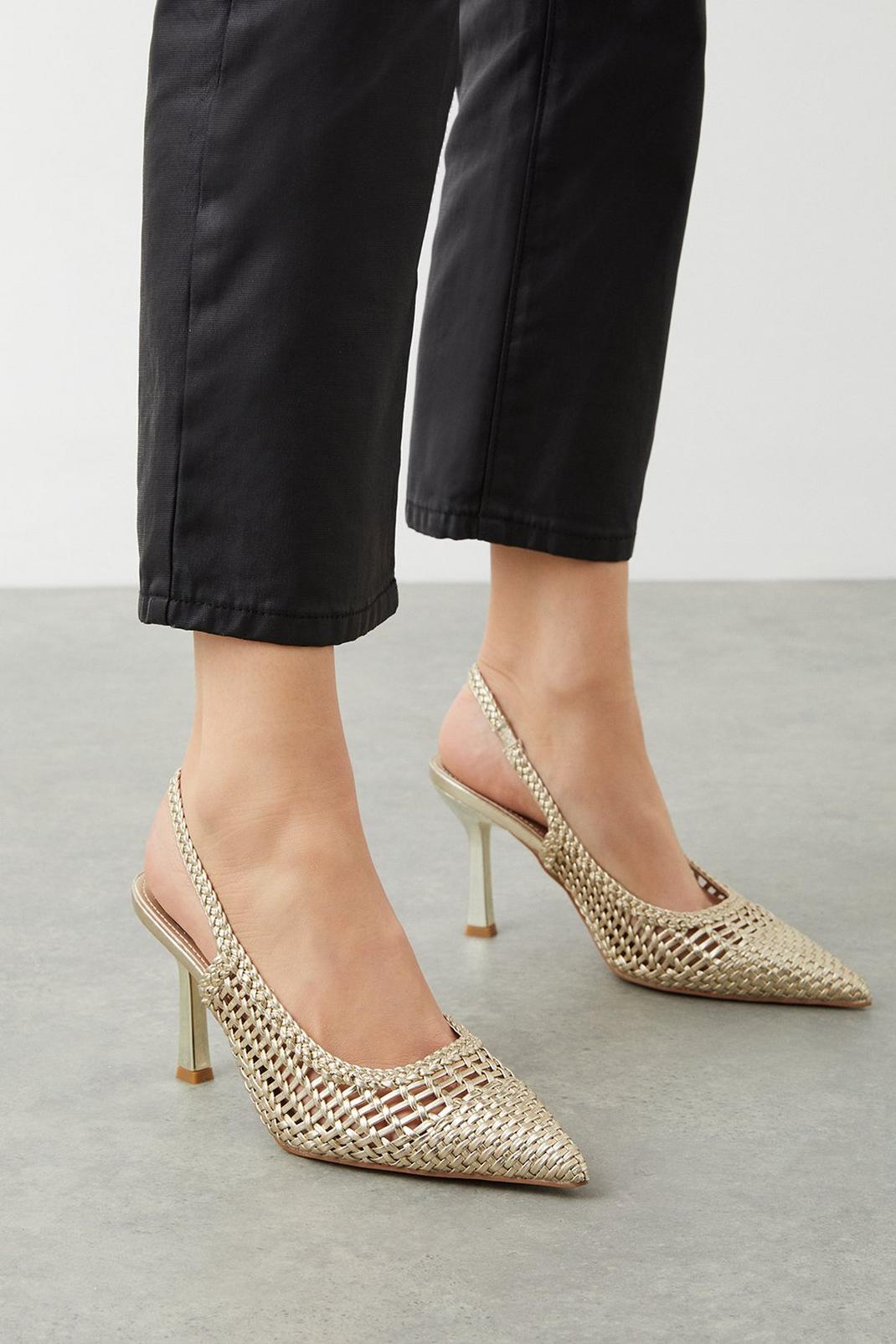 Gold Beccy Basket Weave Court Shoes image number 1