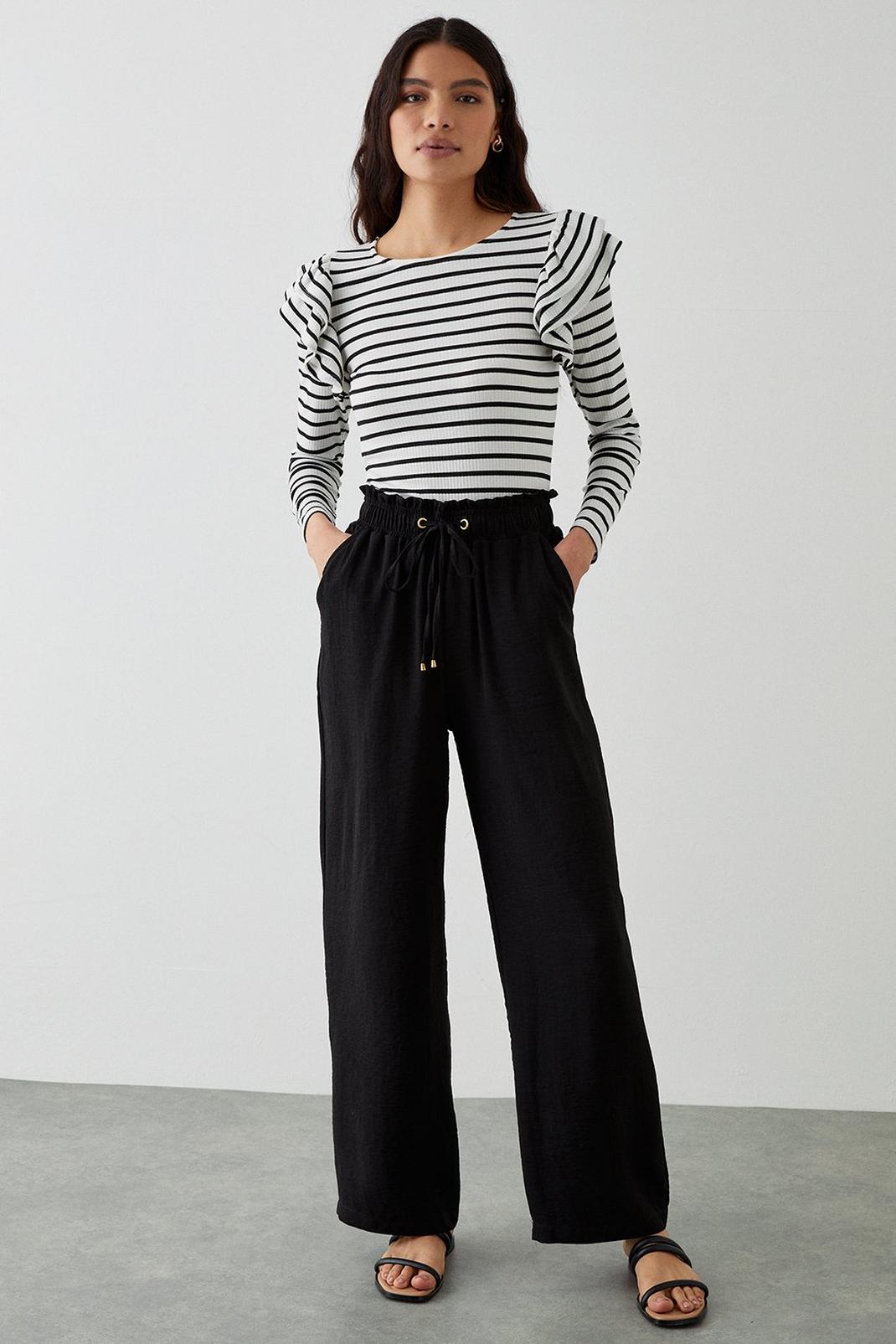 Black Washed Twill Wide Leg Trousers image number 1