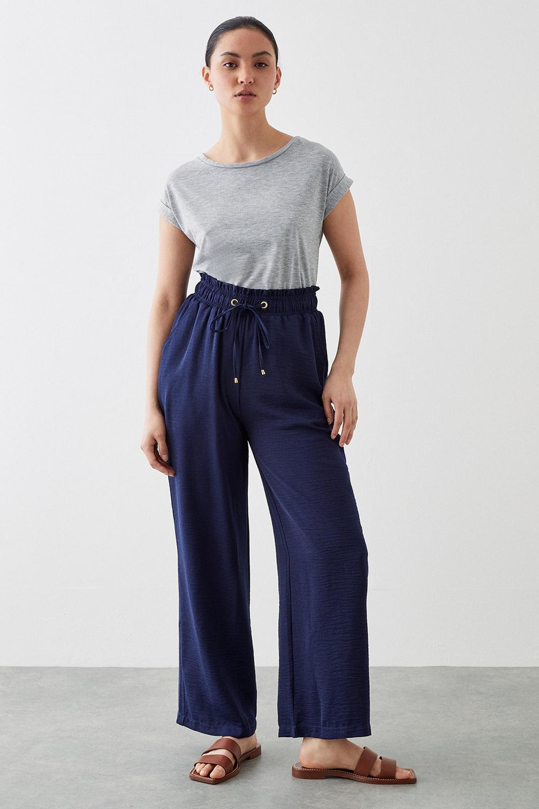 Navy Petite Washed Twill Wide Leg Trouser image number 1