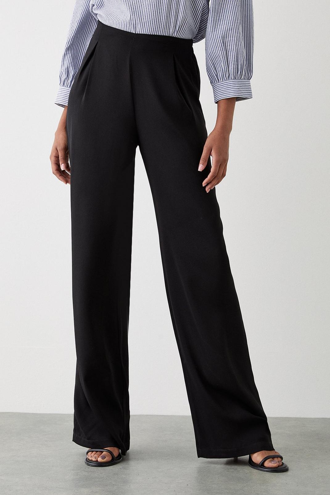 Black Tall Pull On Wide Leg Trousers image number 1