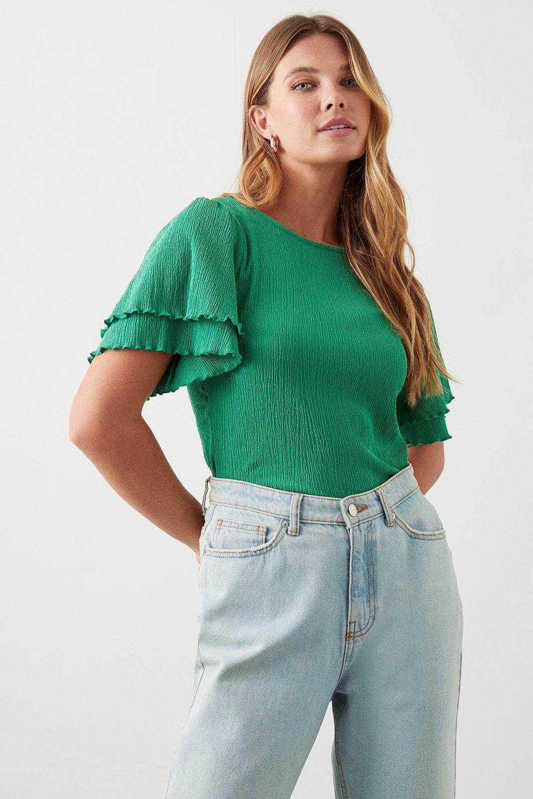 Green Double Frill Sleeve Top image number 1