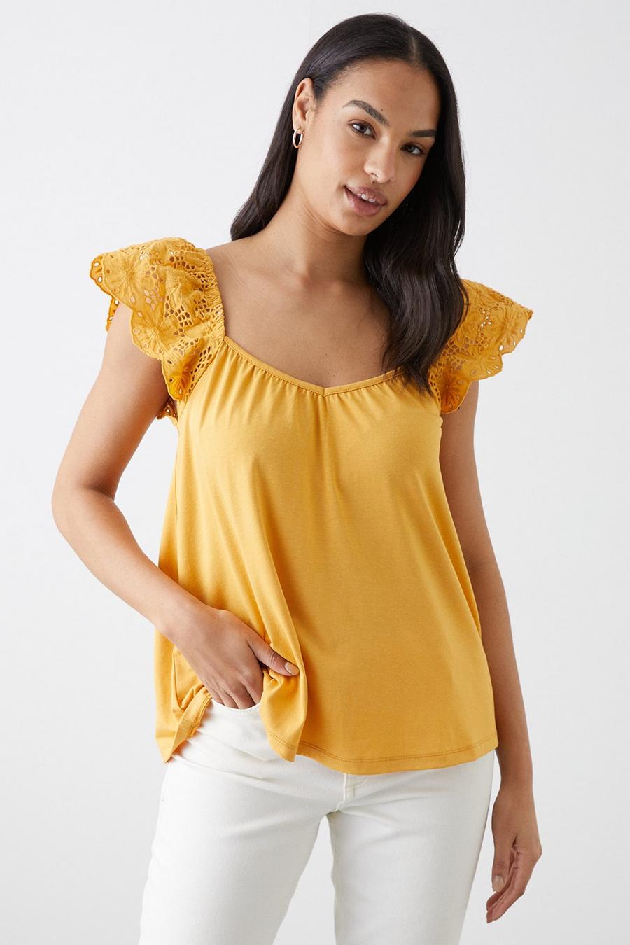 Broderie Frill Sleeve Top