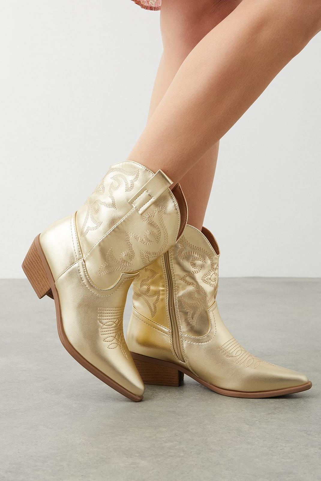 Gold Anila Low Rise Western Boots image number 1