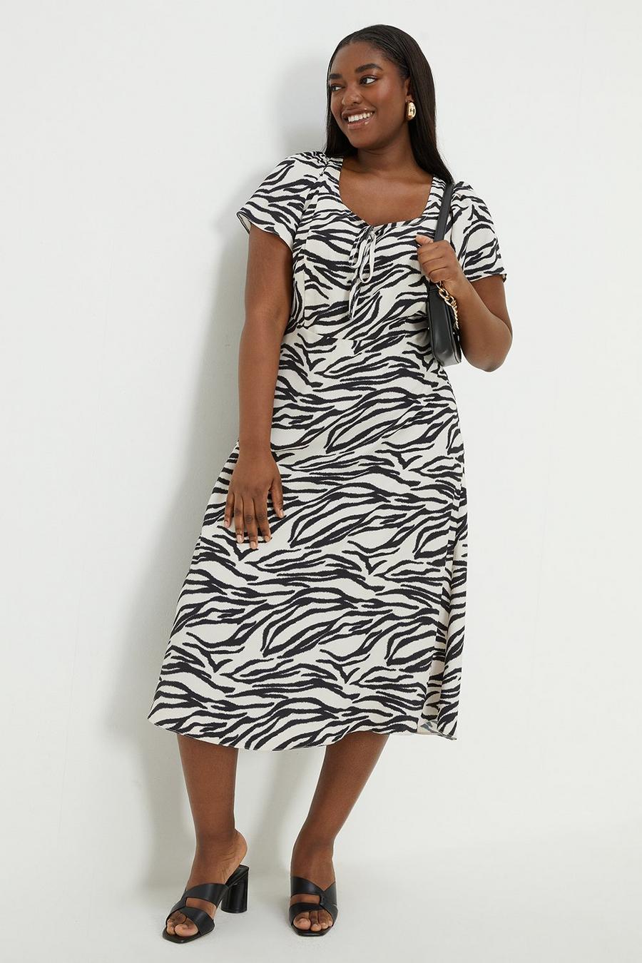 Curve Zebra Print Tie Front Midi Dress