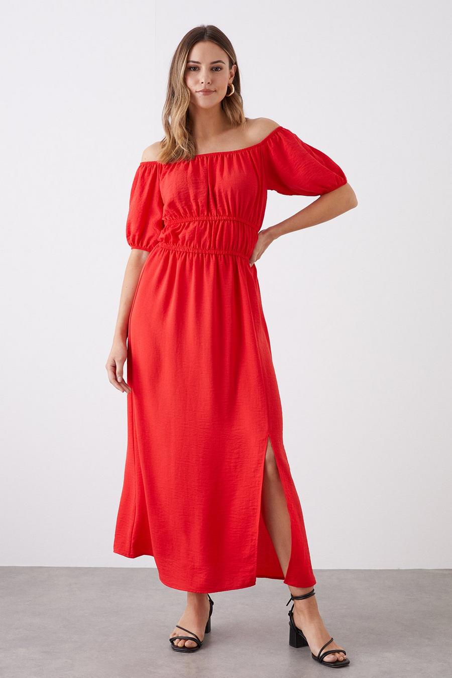 Tall Red Bardot Midi Dress