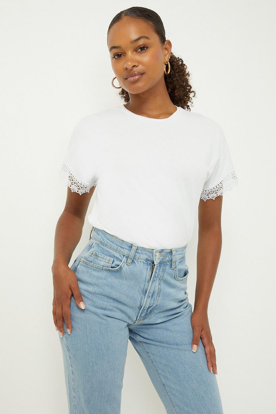 Tall Lace Trim Roll Sleeve T-shirt