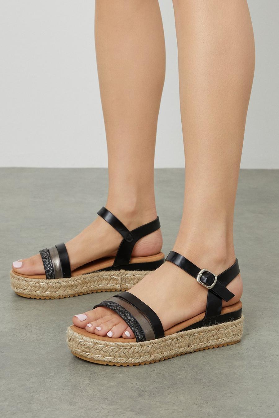 Wide Fit Romy Multi Strap Low Wedges