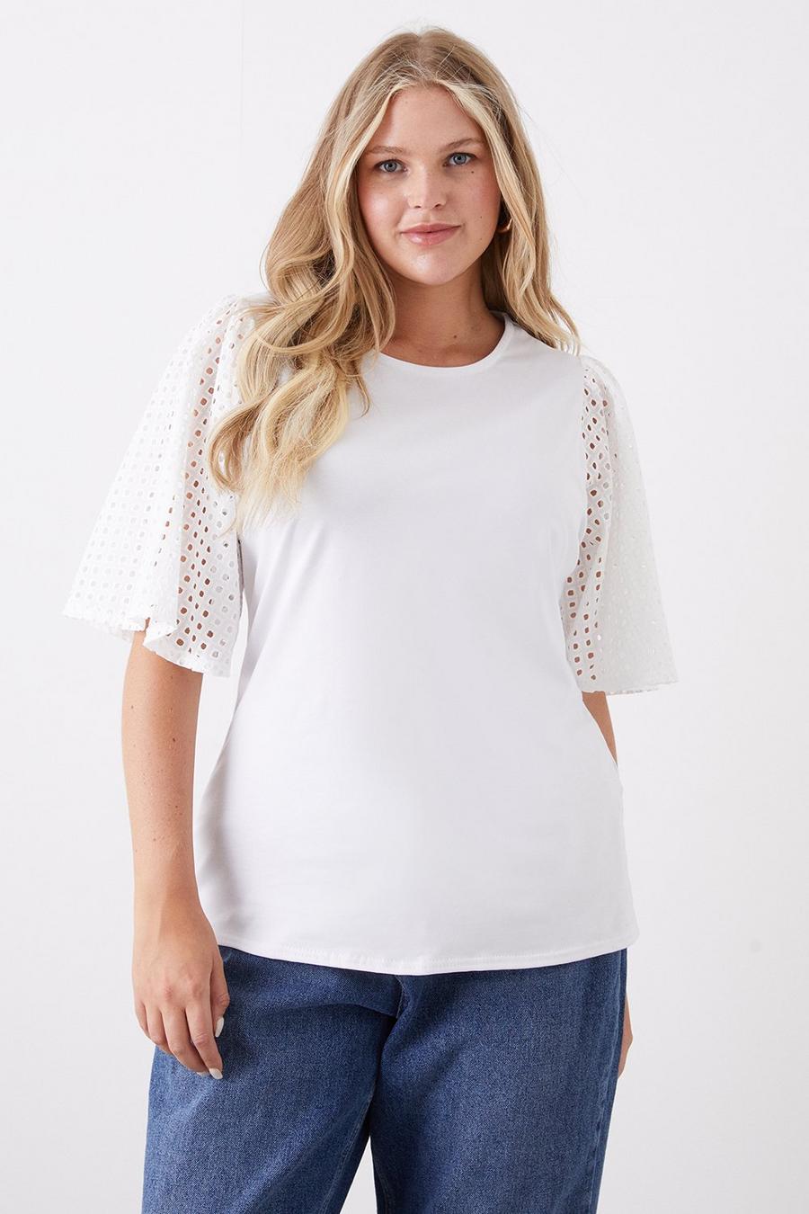 Curve White Broderie Sleeve Tshirt