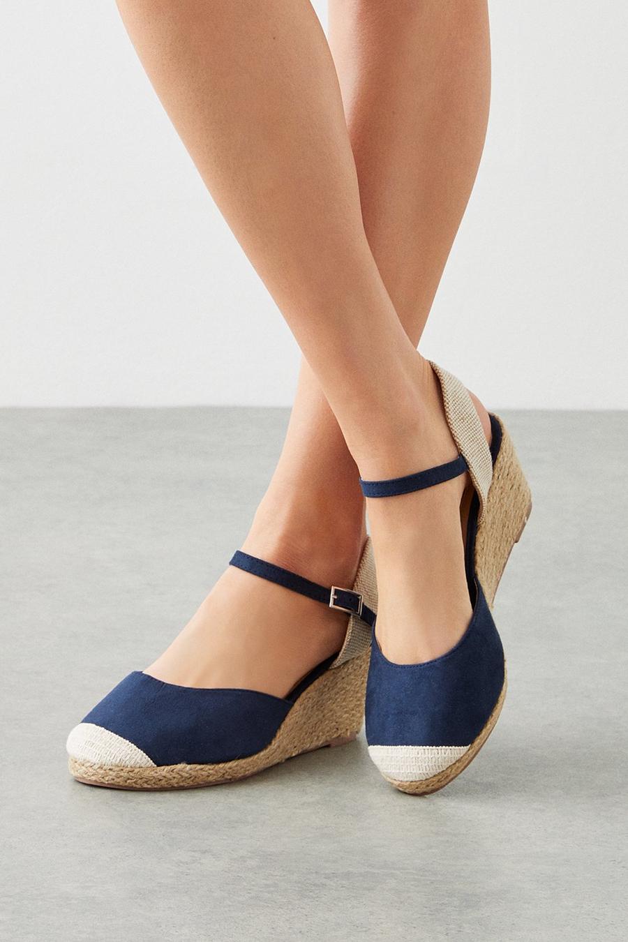 Extra Wide Fit Rolo Closed Toe Canvas Wedges