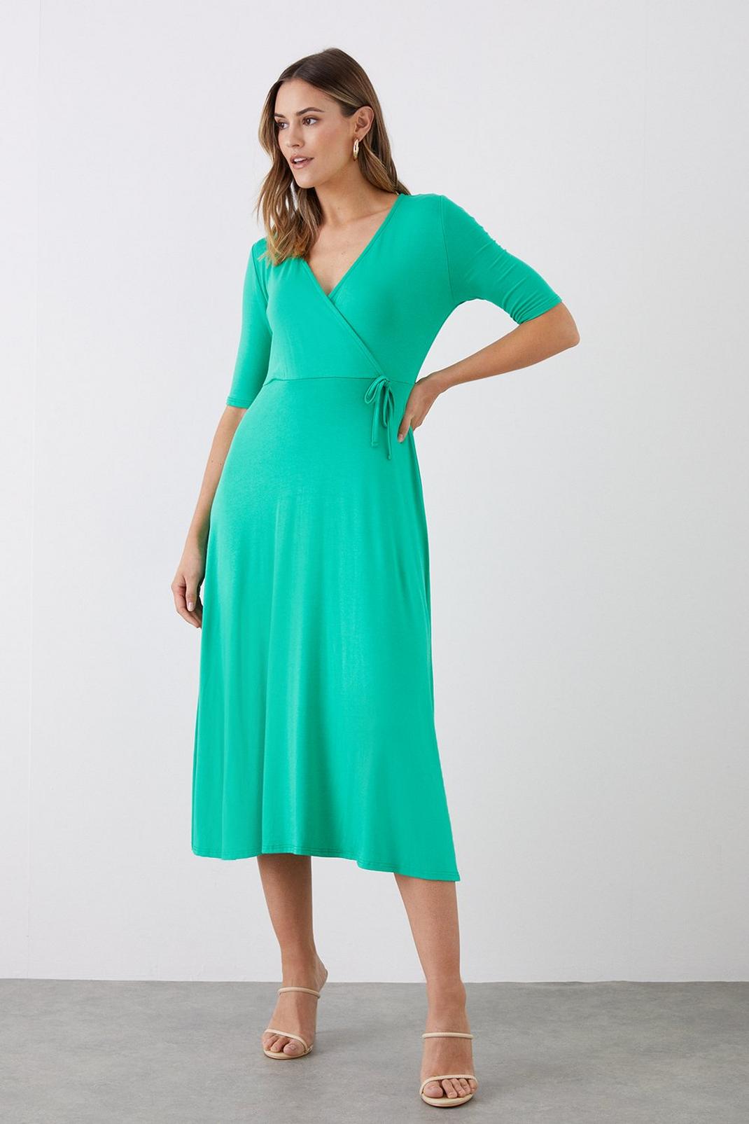 Green Wrap Short Sleeve Midi Dress | Dorothy Perkins EU