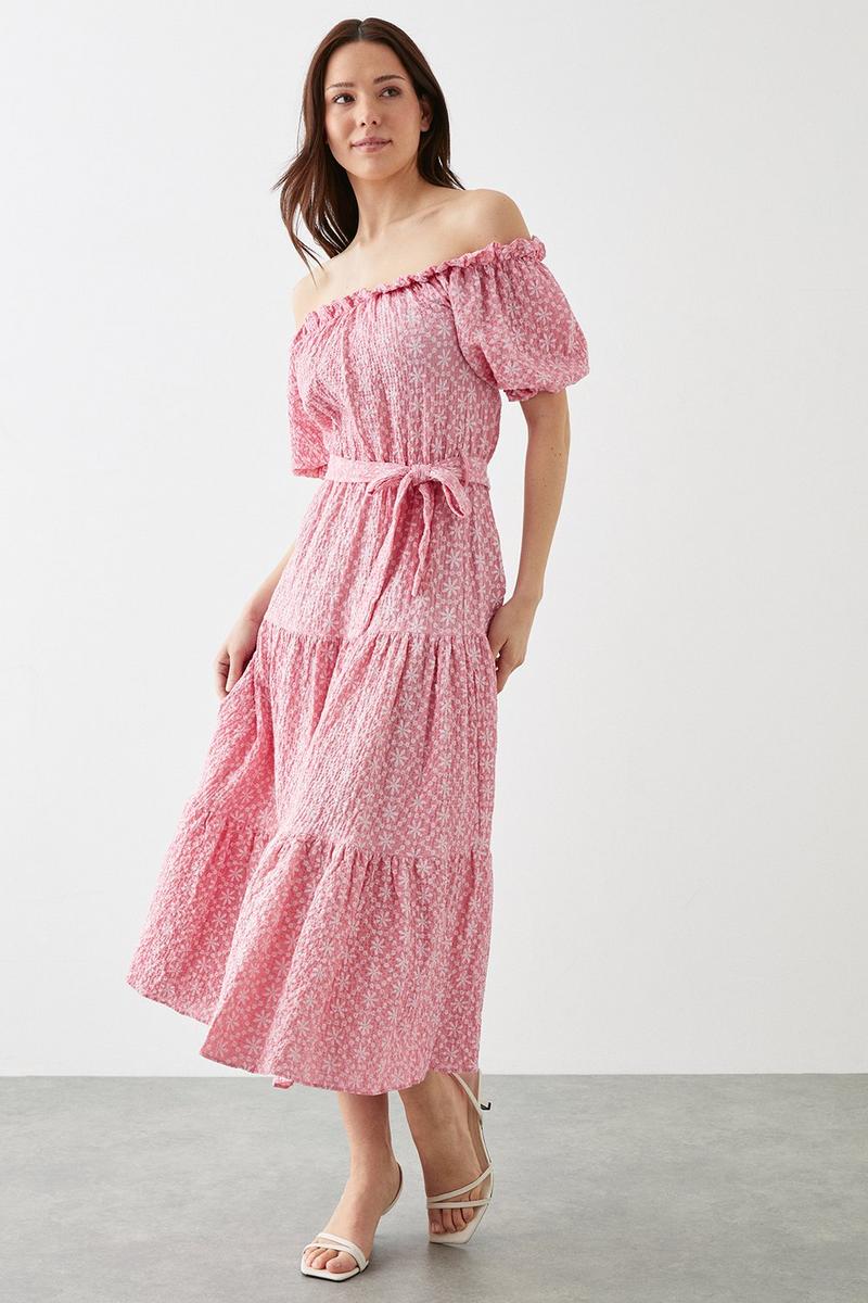 Tiered Bardot Midi Dress