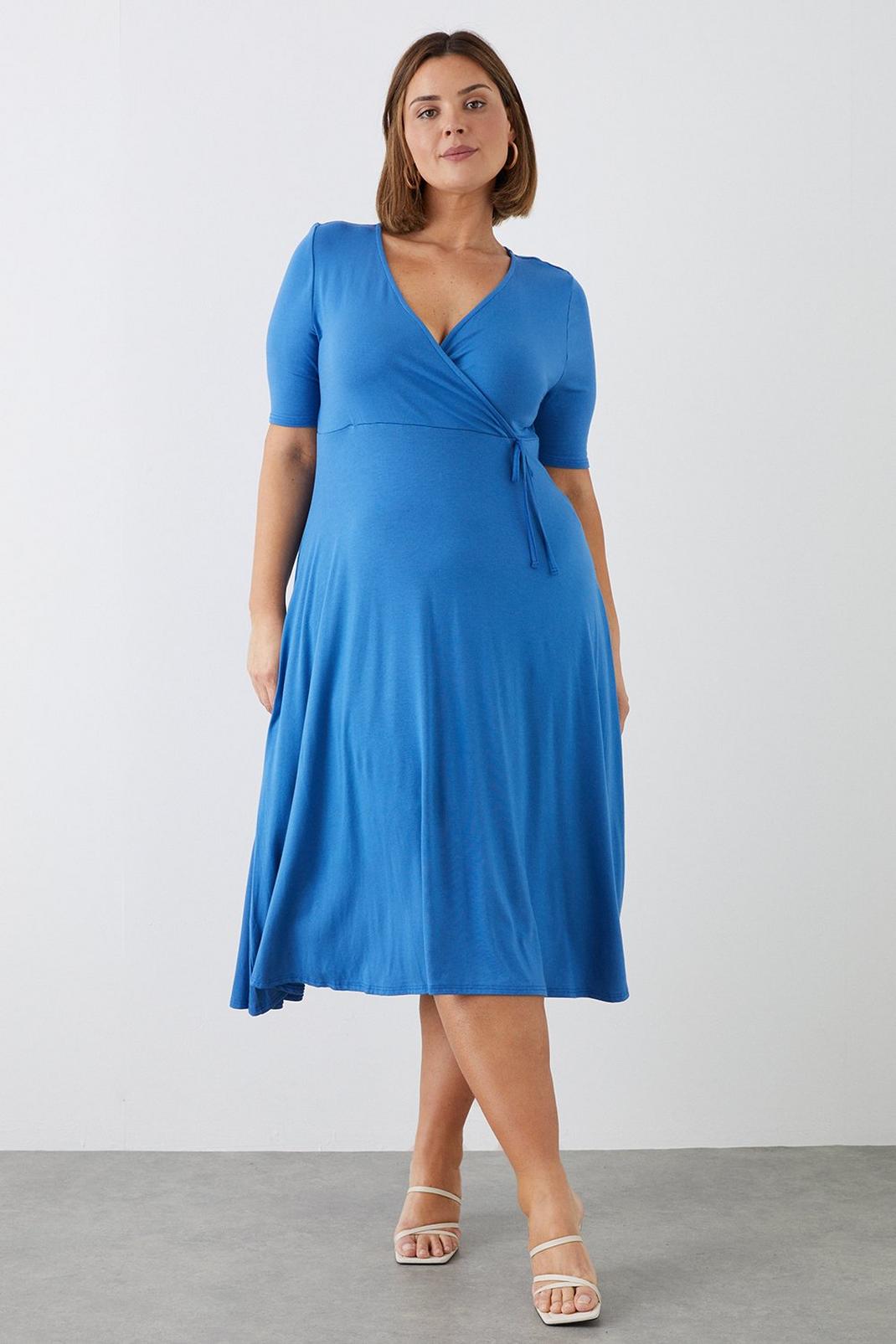 Cobalt Curve Short Sleeve Jersey Wrap Dress image number 1