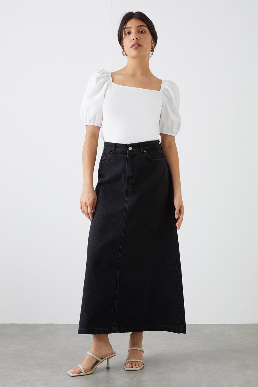 A-line Denim Midaxi Skirt