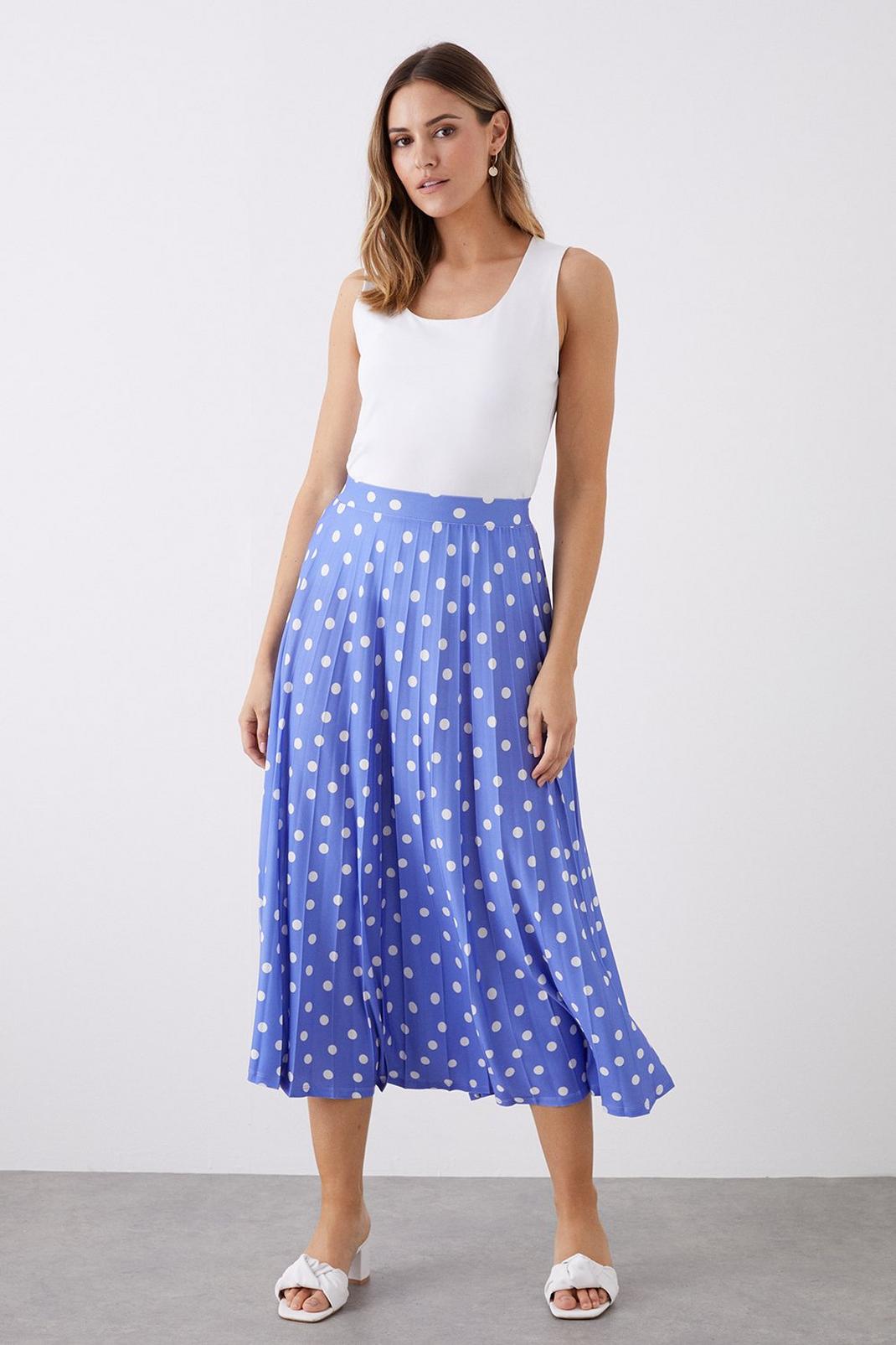 Blue Spot Printed Pleated Midi Skirt image number 1