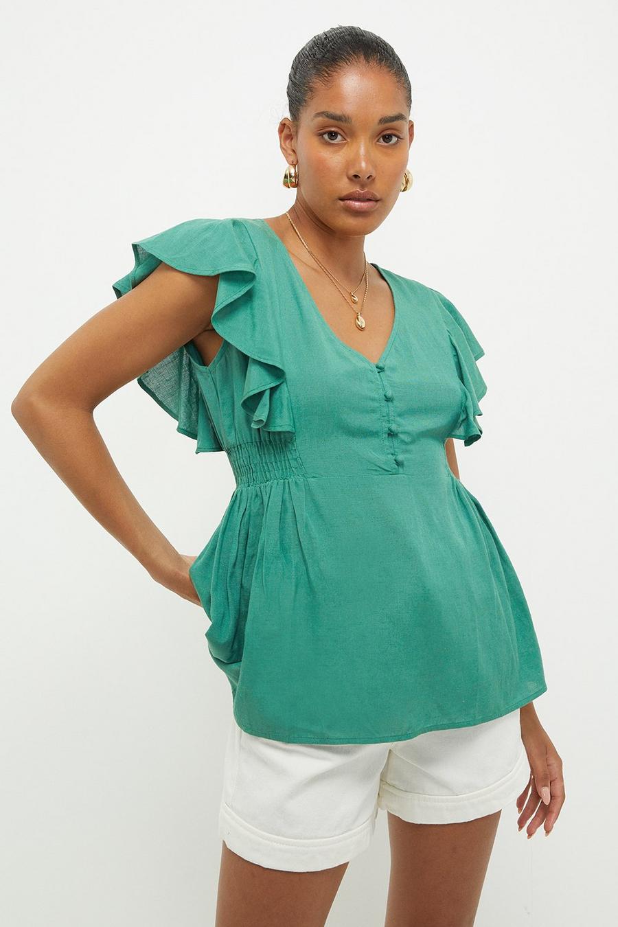 Ruffle Button Front Top