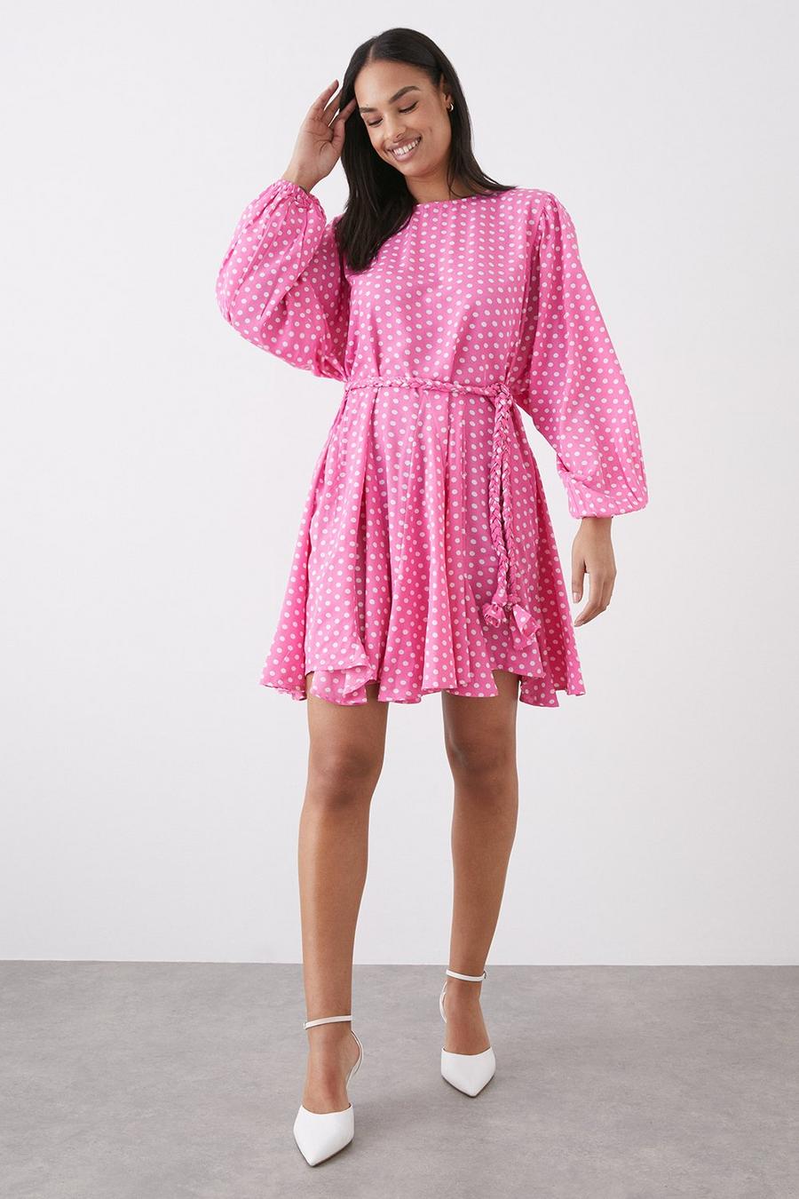Pink Spot Long Sleeve Mini Dress