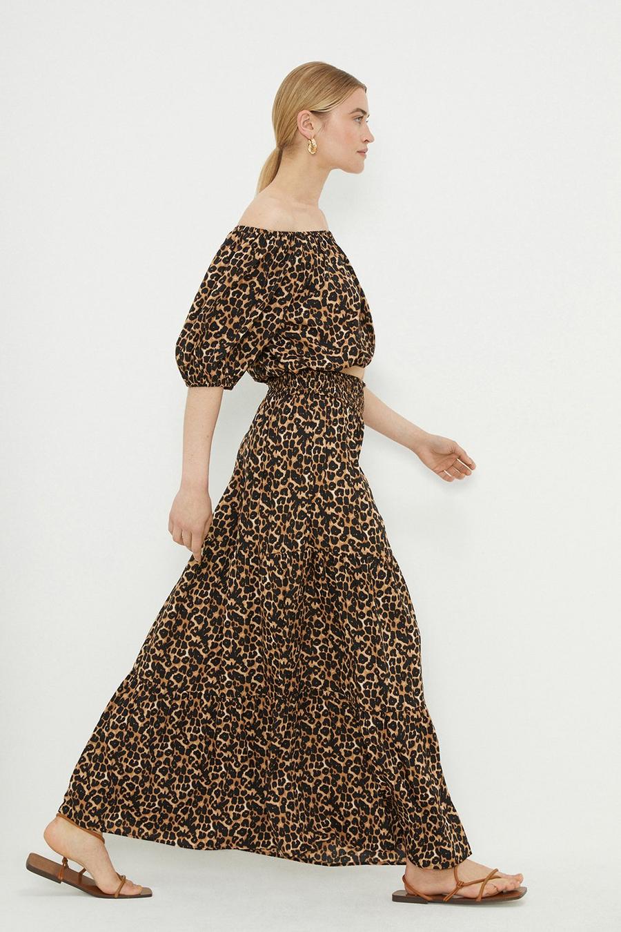 Leopard Tiered Midi Skirt