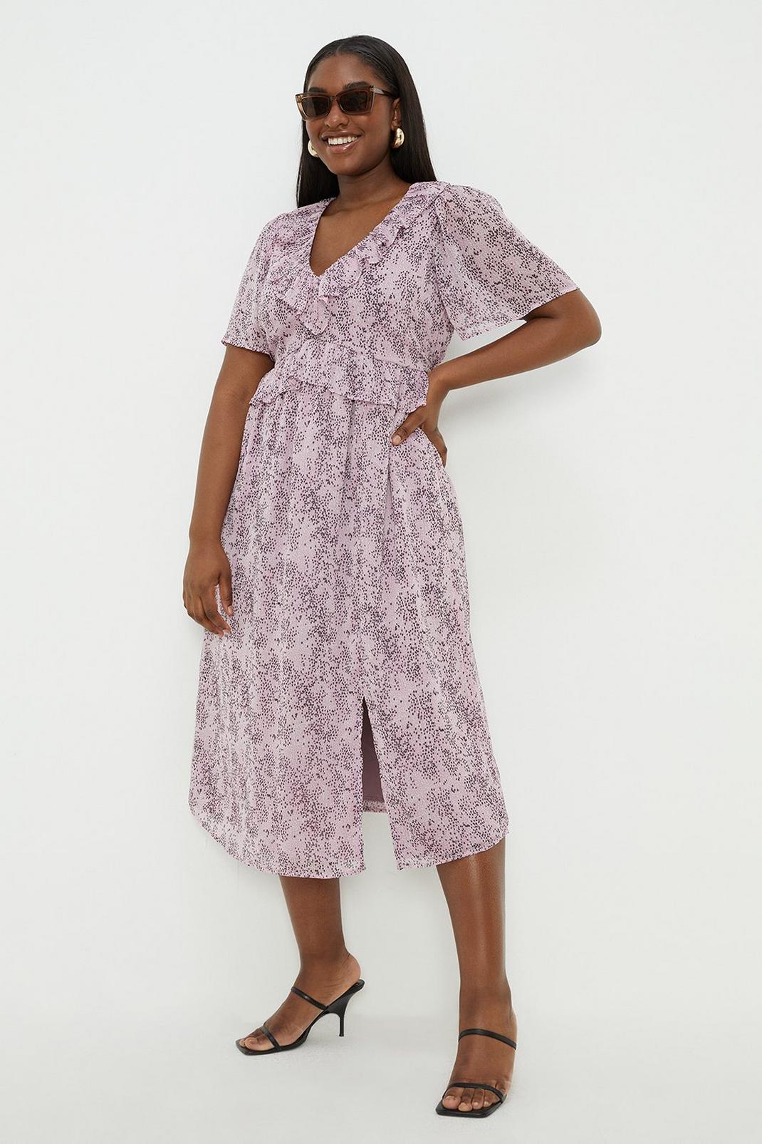 Curve Pink Ruffle Chiffon Midi Dress | Dorothy Perkins UK