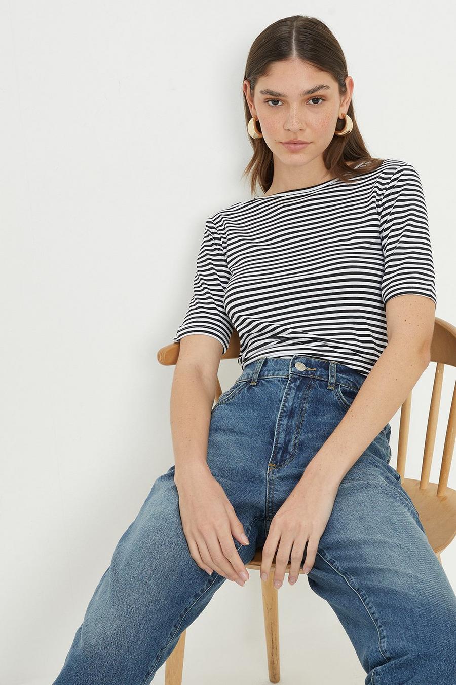 Stripe Scoop Back Fitted T-Shirt