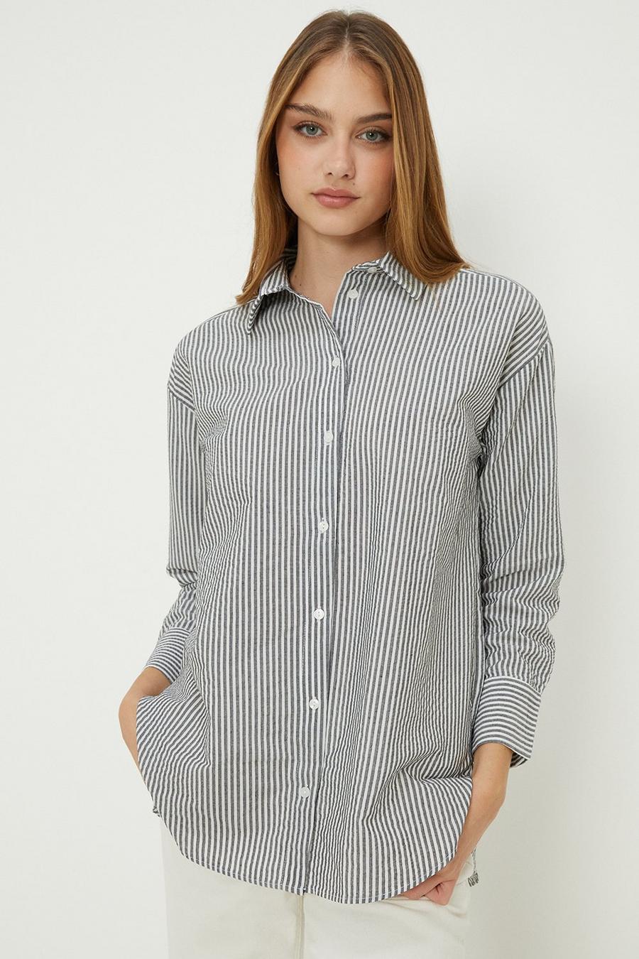 Stripe Roll Sleeve Shirt With Pockets