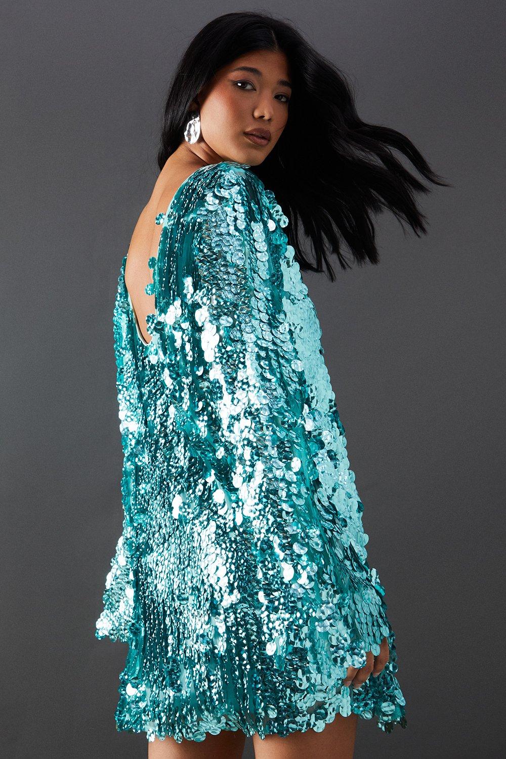 Premium Holographic Sequin Slash Neck Mini Dress Nasty Gal