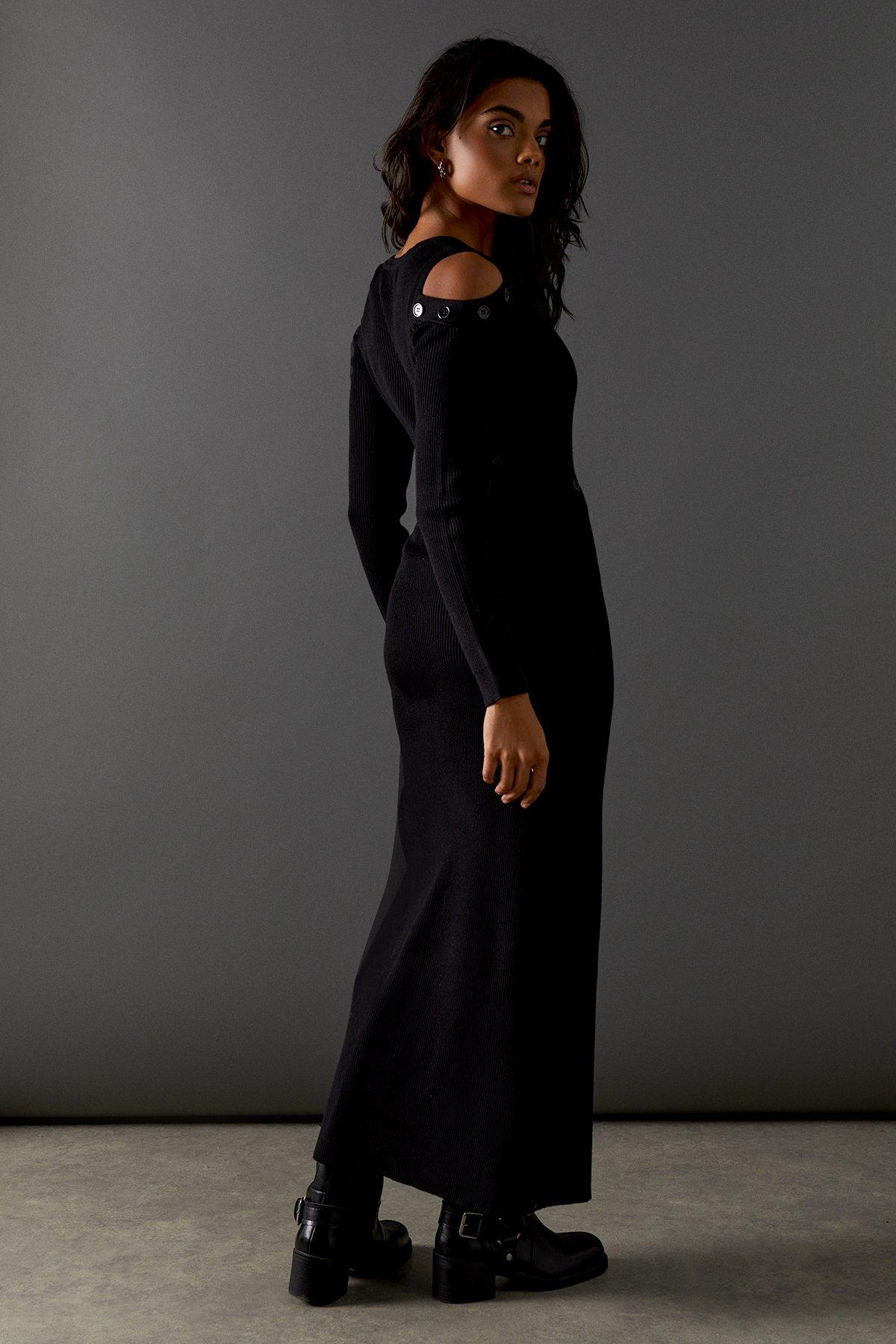 Button Detail Cold Shoulder Ribbed Midaxi Dress Nasty Gal