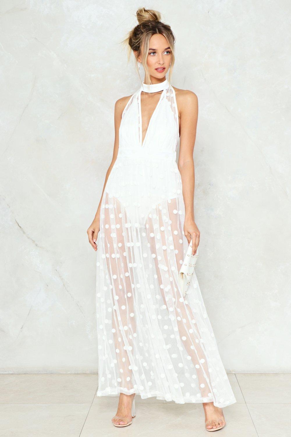 long white mesh dress